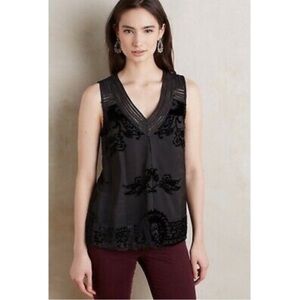 ANTHROPOLOGIE Meadow Rue Fanya Black Velvet Sleeveless Blouse